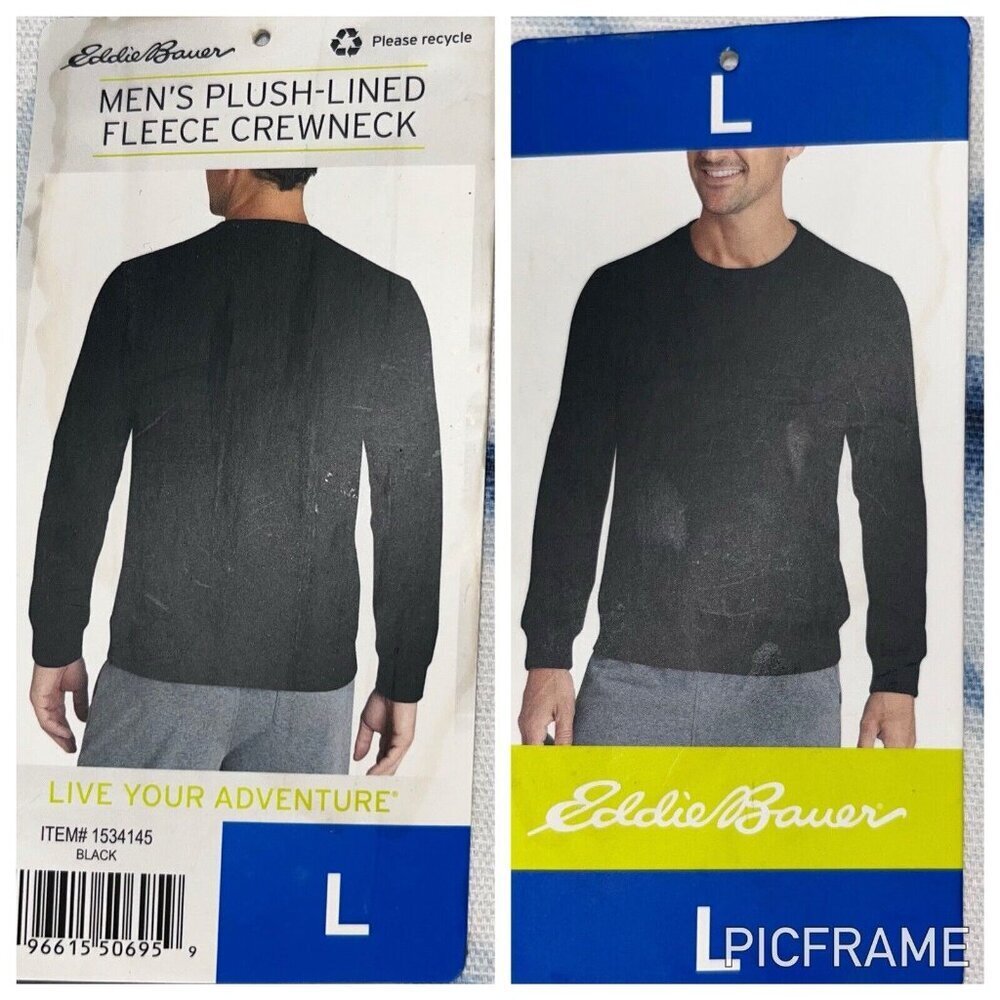 Eddie Bauer Men's Plush Lined Fleece Crewneck Sweatshirt Black Warm Casual Large